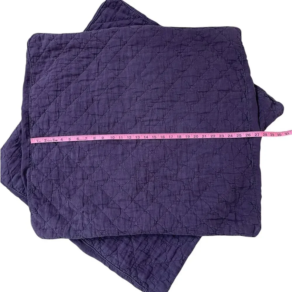 Restoration Hardware Set of 2 Quilted Linen Euro Pillow Shams STD 26x26 Purple